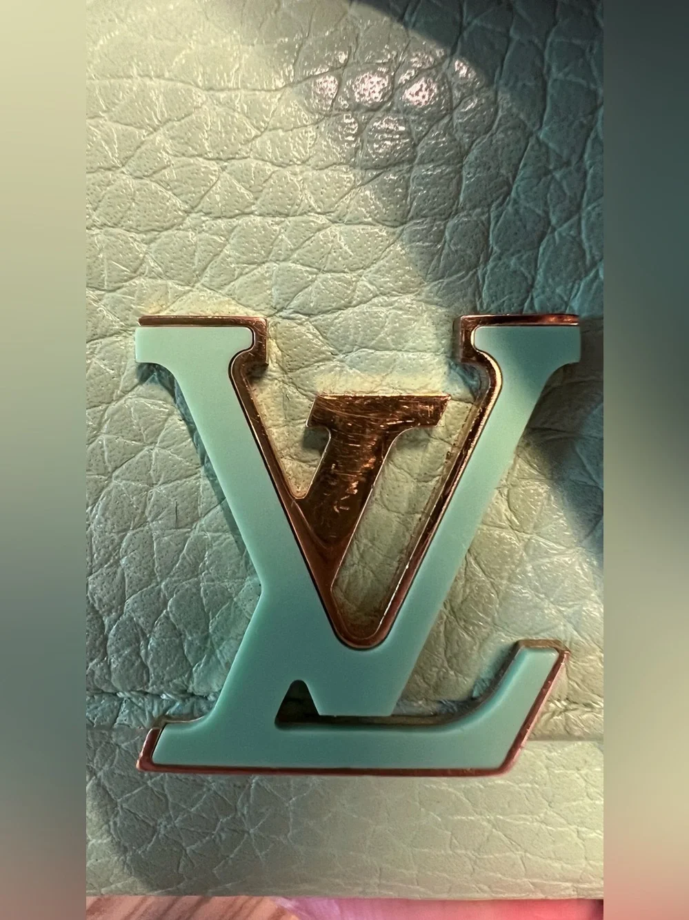 Louis Vuitton Mint Green Pebbled Leather Compact Wallet with LV Hardware